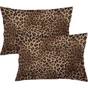Brown Leopard Throw Pillow Covers Set of 2 Queen Size Black Cheetah Skin Wild Animal Print Pillow Cushion Cases Standard Pillow Cases Decorative Pillowcase 20X30 Inch for Sofa Bed