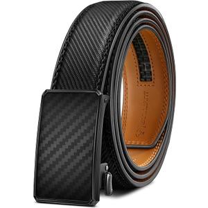 BULLIANT Men Belt-Ratchet Leather Adjustable Belt tailless For Gift Men Dress Casual Jeans 1 3/8" Hiding Tail-Cut For Fit(Deep Brown,Black 26"-34" Waist Adjustable), Pack Of 2