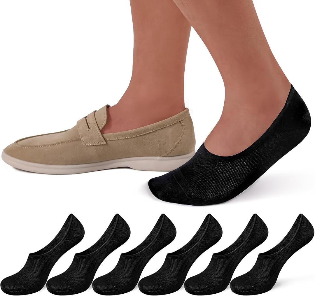 SIXDAYSOX No Show Socks Men 6 Pairs Thin Invisible Low Cut Non Slip Socks for Loafer Sneakers Size 10-13/13-15