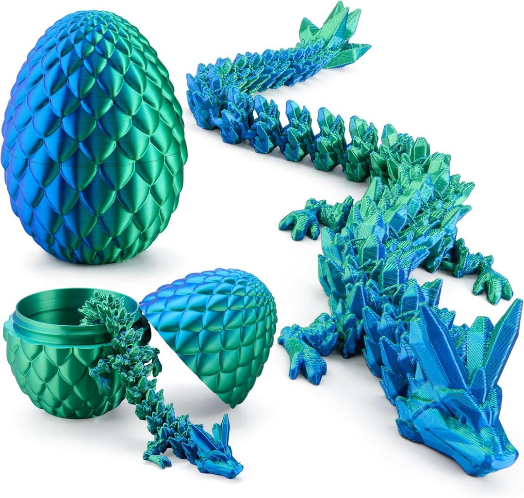 JOYIN 3D Printed Dragon Egg with 12" Laser Blue-Green Dragon Inside, Magic Articulated Toys, Cool 3D Fidget Toy, Easter Stuffers Party Favors for Boys Teen Girls, Classroom Prize Supplies Gifts