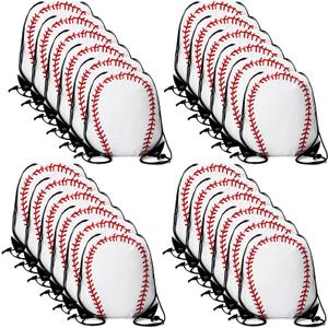 Sadnyy 24 Pcs Baseball Birthday Party Favors Baseball Drawstring Bags Softball Backpack Swag Bag Ideas Gift for Team(White, Red)