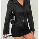 Floerns Women's Striped Button Down Shirts Long Sleeve Business Casual Blouse Top Black Small