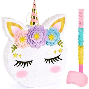 WERNNSAI Unicorn Piata - Unicorn Party Supplies Piata with Stick and Blindfold for Girls Kids Birthday Party Game Anniversary Classroom Activities Unicorn Them Party Decorations(15.7'' x 12.2'')