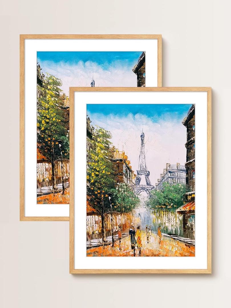 Rustic Oak 24x32 Frame - Set of 2, 24 x 32 Poster Frame with Mat for 20x28, Picture Frames for Artwork, Puzzles, Photos and Movie Posters