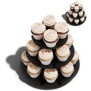 2 Pack Cupcake Stand Tower, BLISSUR Black 3 Tier Cupcake Stand, Cardboard Dessert Cupcake Stand Holder for Parties, Tiered Cupcake Stand (Black)