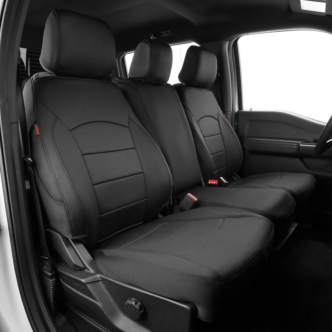 EKR F150 Seat Covers for (4 Door,SuperCrew) 2015-2020 Ford F150 & (CrewCab) 2017-2022 F250/F350/F450 SuperDuty Limited/King Ranch/Lariat/Platinum,Heavy-Duty Waterproof,Neoprene(Black)