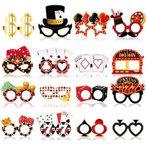 32 Pcs Casino Night Decorations Las Vegas Casino Glasses Paper Eyeglasses Poker Dice Selfie Photo Booth Props Kit Las Vegas Game Night Birthday Party Favors Supplies