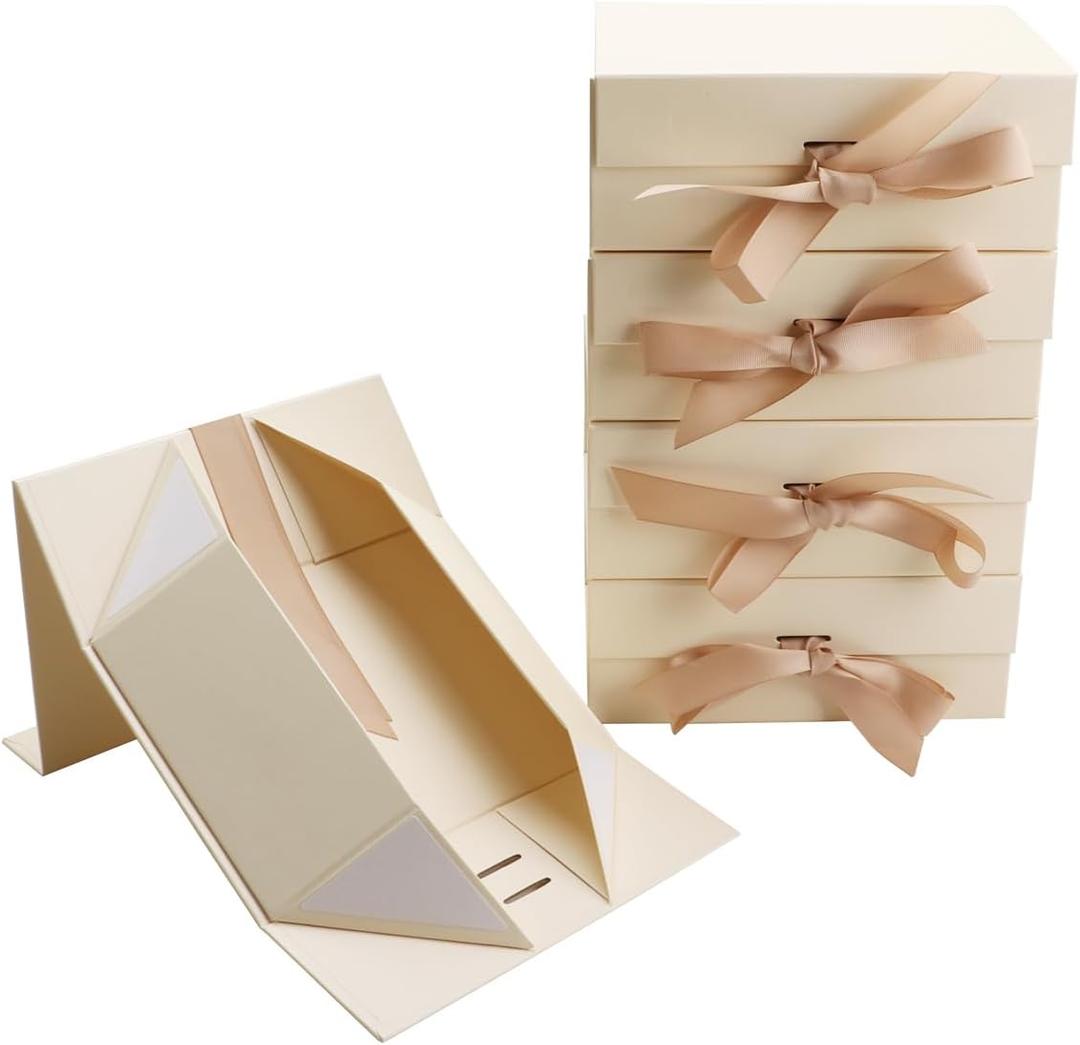 Light yellow Gift Boxes Small-8.7x6.5x3.5 Inches with Ribbon Foldable Boxes Set of 5 Glossy Finish Magnetic Gift Boxes for Luxury Presentations and Groomsmen Proposal