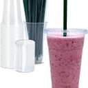 24 oz Clear Plastic Cups with Lids and STRAWS, Disposable Drinking Cups for Cold Drinks, Iced Coffee, Milkshakes, Smoothies, 25 Sets