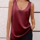 Cicy Bell Womens V Neck Satin Tank Tops Dressy Casual Silk Camisole Blouses Summer Corporate Outfits (Red, S)