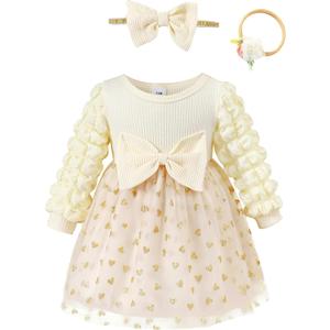 Toddler Baby Girl Dress Infant Girl Clothes Outfits Tulle Dresses Princess Wedding Dress for Baby Girls 3M to 3 Year (Yellow)