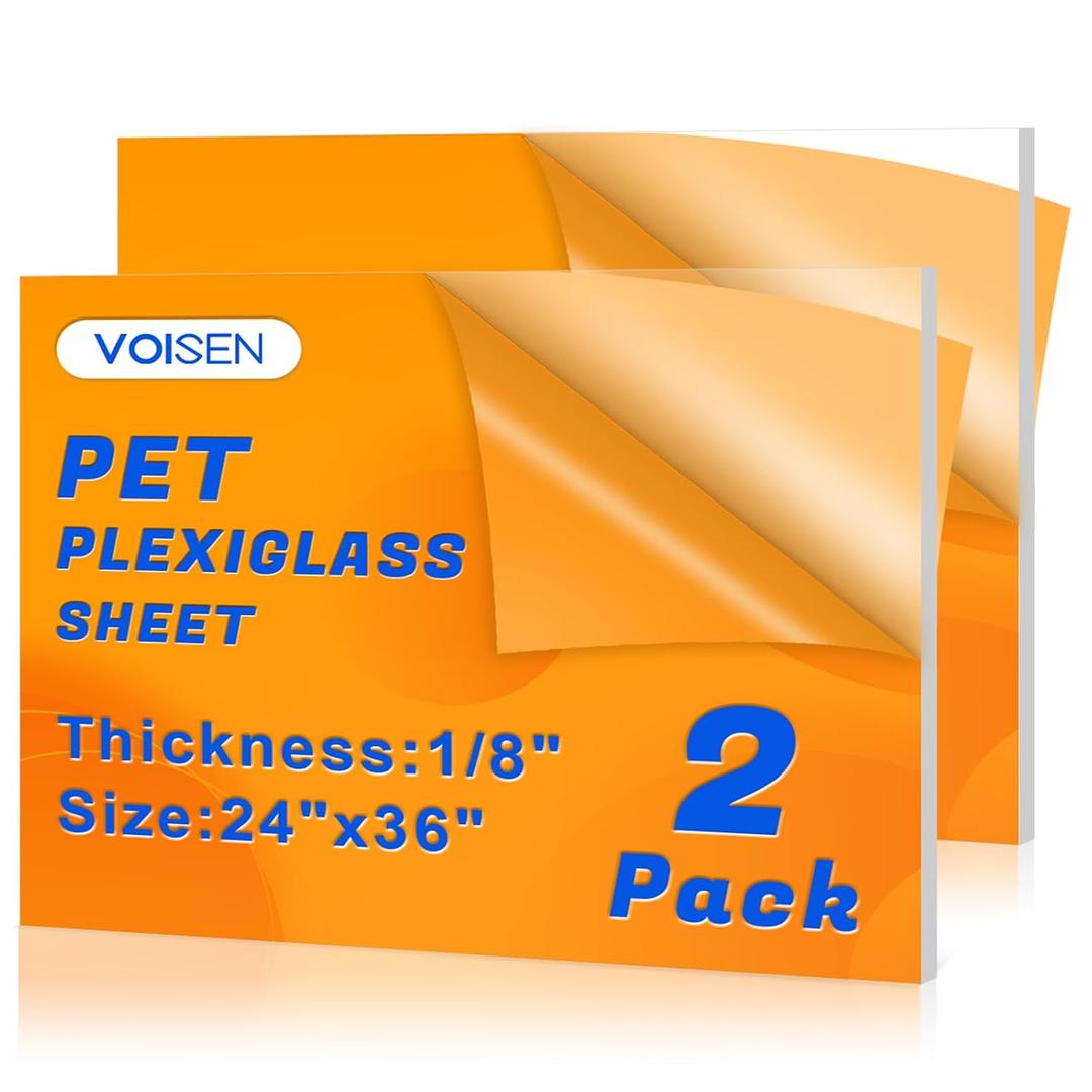 VOISEN 2 Pack Plexiglass Sheets 1/8 Inch Thick, 24"X36" Plexi Glass Panel,Plastic Sheet for Crafts,Signs, Display Cases, Sneeze Guard, Cut with Engraver,Power Saw or Hand Tools
