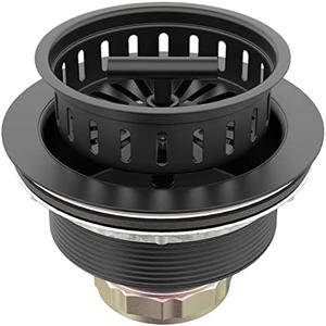 BOTEMY B9171 Black Kitchen Sink Drain Kit 3 1/2 Strainer With Stainless Steel Stopper Assembly Basket Fit Standard Drain Hole