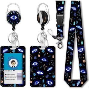ID Badge Holder with Lanyard, Retractable Badge Reel Heavy Duty, Cute Funny Evil Eye Lanyards for ID Badges Ajustable, Teacher Nurse Work Office Gifts