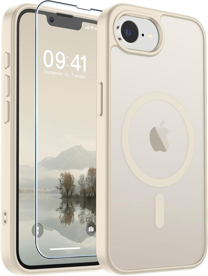SUPFINE Magnetic for iPhone 17e Case/iPhone 16e Case (Compatible with MagSafe)(Military Grade Drop Protection) Slim Translucent Matte Shockproof with Anti-Fingerprint Phone Case,Antique White