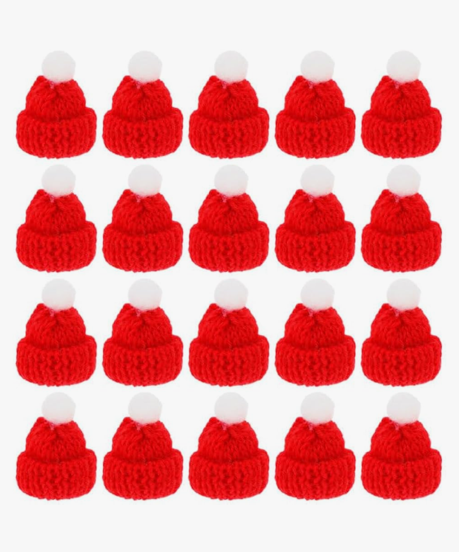 Veemoon 20PCS Mini Christmas Knit Hats,DIY Red Santa Hat Tiny Knitting Doll Hats for Xmas Party Table Decor Tree Ornaments  Bottle Cover