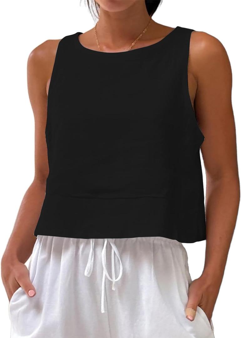 IDEALSANXUN Womens Linen Tank Tops Spring Summer Crewneck Cute Sleeveless Shirts Blouses (Medium, Black) IDEALSANXUN Womens Linen Tank Tops Spring Summer Crewneck Cute Sleeveless Shirts Blouses (Medium, Black)