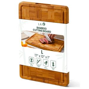 LAIFsolutions Wood Cutting Boards for Kitchen with Juice Groove, Eco-Friendly Wooden Bamboo Chopping board, Food-Safe, Non Plastic Tabla Para, Carbonized Butcher Block for Meat, Veggies Fruits, 3-Set