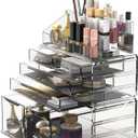 READAEER Makeup Organizer 3 Pieces Cosmetic Storage Case with 6 Drawers (Clear)
