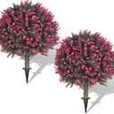 Set of 2 Artificial Rose Boxwood Topiary Ball Bush for Outdoor with Ground Spike 22", UV Resistant Faux Greenery Shrubs, Fake Rose&Green Boxwood Plants for Garden, Yard, Porch, Patio Decor