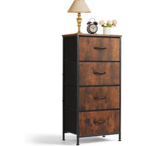 4 Drawers Dresser for Bedroom Fabric Storage Tower with Wooden Top, 11.8"D x 17.7"W x 37.4"H