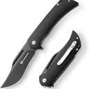 Bowie Pocket Knife for Men Y-WOLF, D2 Steel Tactical Pocket Knife with Clip, Sheath, G10 Handle, Gifts for Men, Full Black