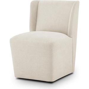 KISLOT Upholstered Dining Chairs Set of 1 with Casters, Wingback Modern Side Armless Deskchair with Rollers for Diningroom Bedroom Livingroom Reading Room, Cream Beige Fabric