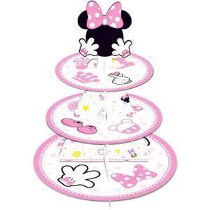 Large 3-Tier Minnie Cupcake Stand 12Inch Cardboard Cupcake Tray for Wedding Birthday Baby Shower Minnie Birthday Party Supplies