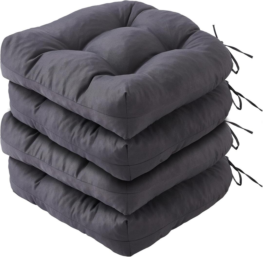 IPYNBAP Outdoor Chair Cushions Set of 4, Patio Chair Cushions with Ties, 19x19+5 Tufted Outdoor Seat Cushions, Waterproof Patio Furniture Cushions, Outdoor Dining Chair Pads, Dark Grey