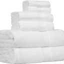 Amazon Basics 6 Piece Oversized Fade-resistant Towel Set, 100% Cotton towels for bathroom, soft and absorbent, 2 Bath Towels, 2 Hand Towels, and 2 Washcloths bathroom towel set, White