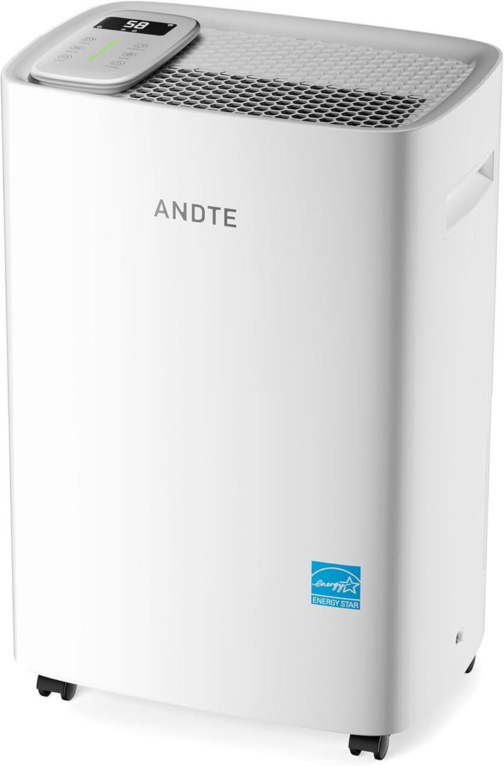 4500 Sq.Ft Energy Star Dehumidifier for Basement, ANDTE 52 Pints Home Dehumidifiers with Drain Hose & Tank for Large Room, Bathroom, Smart Humidity Control, Touch Control Panel, Auto Defrost