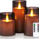 Homemory Realistic Flickering Flameless Candles Battery Operated, LED Fake Electric Candles with Remote Control and Timer for Home, Christmas Decoration, Grey, Set of 3 (D3"xH4"5"6", Gray)