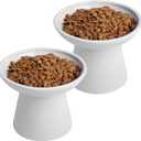 6.2 Inch Extra Wide Elevated Ceramic Cat Bowls, Food and Water Bowl Set for Elder Big Cats Small Dogs, Raised Design for Pet Easy Eating, Protect Cat's Spine Set of 2(White)