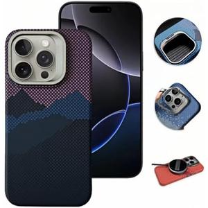 Case for iPhone 16 Pro/Pro Max Carbon Fibers Texture Alloy Lens Holder Kickstand [Compatible with MagSafe] Kevlar Texture Ultra-Thin Slim Lightweight Cases (Purple-Mountain,16 Pro Max)
