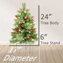 Christmas Tree 30 inch Prelit 2 Set Pathway Porch Christmas Trees Pre-Light LED Battery Operated Outdoor Xmas Decor for Entrance Driveway, Yard, Garden, Red Berries, Pine Cones