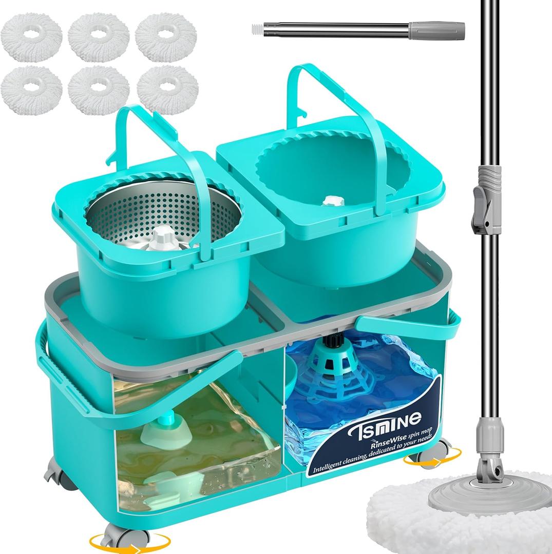 2026 Upgraded Easy-Use Spin Mop for Cleaner, Clean & Dirty Water Separation Mop Bucket for Pet & Family Homes,360 Swivel Wheels, Safe for Hardwood & Tile, Adjustable Handle,6 Reusable Mop Heads