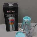 Mueller Smoothie Blender for Smoothies - Personal Blender for Shakes, Frozen Drinks, Baby Food & More, 15oz Travel Cup and Lid, Durable Stainless Steel Blades for Powerful Blending Performance (Turquoise)