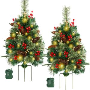 Glintoper 2 Pack Pathway Christmas Trees 30 Inch (with Stake)