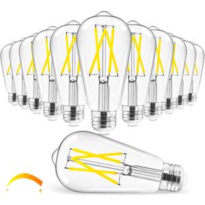 Hizashi Vintage LED Edison Bulb Dimmable, 6W Equivalent 60W, 4000k Neutral White, E26 Base Led Light Bulbs, 700LM, High CRI 95+ Eye Protection, Clear Glass, Pack of 12