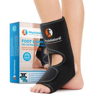 PhysioNatural Foot & Ankle Ice Wrap with 2 Cold Gel Packs  Great for Sprained Ankle, Achilles Tendon Injuries, Plantar Fasciitis, Bursitis & Sore Feet  Cold Therapy Pain Relief (XS-XL)