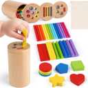 DINORUN Wooden Montessori Toddler Toys - 3 in 1 Sensory Toys for Color Shape Matching, Learning Fine Motor Skills, Educational Toys for Toddlers 1-3, Travel Toys for Boys Girls Gifts