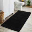Water Absorbent Bathroom Rugs - Black Bath Mat Non-Slip Thick Shaggy Floor Cover Quick Drying Shower Carpet for Toilet Shower Kitchen Gifts, 47" x 24"