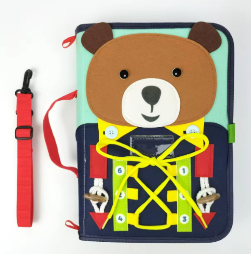 Backpack - Montessori Sensory Travel Bag Toys for Toddlers, Learning Activities, Develop Fine Motor Basic Life Skills with Pop Tubes (Blue), Medium