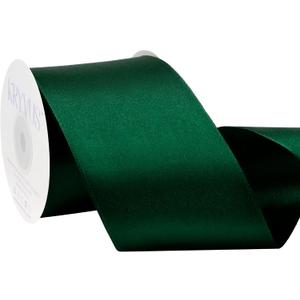 Forest Green Satin Wired Ribbon, 2.5 inch X Continuous 10 Yards Luxury Double Faced Satin Wire Edge Ribbon for Gift Wrapping, Wreaths, Flower Bouquet, Wedding Decorations, Home Decor