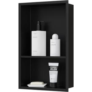 Stainless Steel Shower Niche 18" X 12", No Tile Needed Wall Niche Double Shelves, Recessed Niche Shower for Bathroom Storage, Matte Black (12X18")