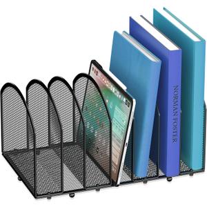 7-Section Desk File Organizer, Mesh Desktop Organizer File Sorter Office Organization Letter Holder, Vertical Desktop File Holder for Office Home, Black (1 Pack)
