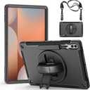 Junfire Protective Case for Galaxy Tab S10 Ultra 2025/S9 Ultra/S8 Ultra 14.6-inch, Rugged Shockproof Case with 360Rotating Kickstand/S-Pen Holder/Hand Strap/Shoulder Strap-Black (Galaxy Tab S9 Ultra/S8 Ultra)