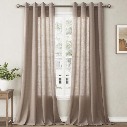 Nanspring Khaki Linen Curtains 96 Inches Long for Living Room 2 Panel Set Grommet Top Light Filtering Semi Sheer Window Curtain Boho Farmhouse Rustic Decor Drapes for Bedroom Dining Room 52x96