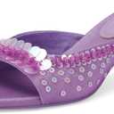 SOVANYOU Sequin Kitten Heels for Women Square Toe Heeled Mules Floral Open Toe Heeled Sandals for Casual Dress (8.5, Purple)