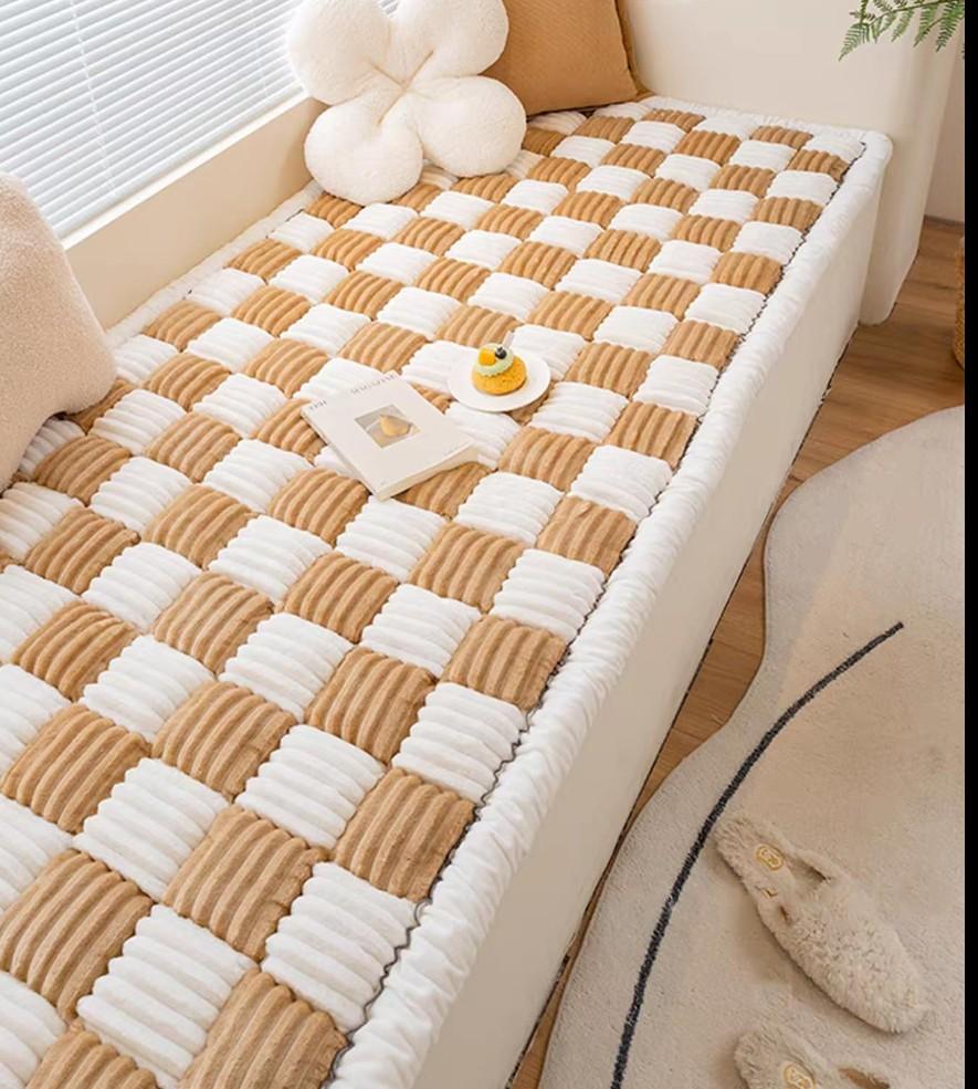 SmoBea Couch Cover for Dogs Washable, Funny Fuzzy Pet Couch Covers for Sofa, Couch Protector for Dogs Plaid Protective Couch Cover, Anti-Slip Dog Bed Sofa Cover (27.6 * 59", Light Brown)